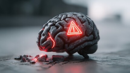 Futuristic AI Brain With Cracks and Red Warning Lights Represents Machine Problems and Ethical Dilemmas in Technology
