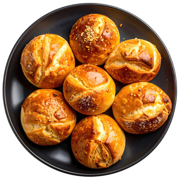 Golden brown pan de bono cheese bread rolls isolated on a pristine white backdrop, a warm colombian treat