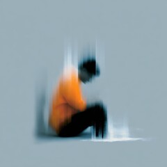 illustration of emotional burnout, person made of fading pixels, mental exhaustion concept