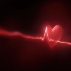 glowing red heart with heartbeat ECG overlay, concept of life and energy