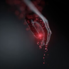 futuristic hand made of pixels touching human heart, AI meets emotion