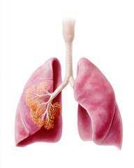 cross section of human lungs showing pneumonia infection area, educational anatomy chart