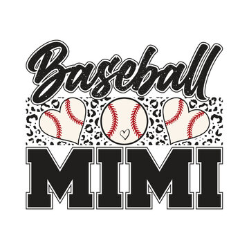 Baseball mimi leopard print design trendy family sports t shirt art cute baseball heart retro supporter artwork
