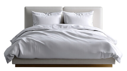 Cozy Bed with pillows and blanket: The image of a stylish bed is adorned with plush pillows and a soft, inviting blanket.