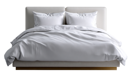 Cozy Bed with pillows and blanket: The image of a stylish bed is adorned with plush pillows and a soft, inviting blanket.