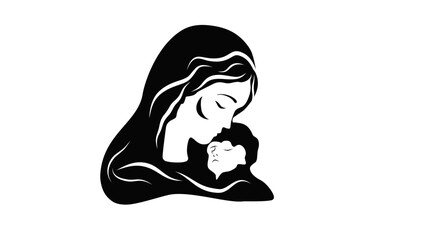 Virgin mary holding baby,black isolated silhouette
