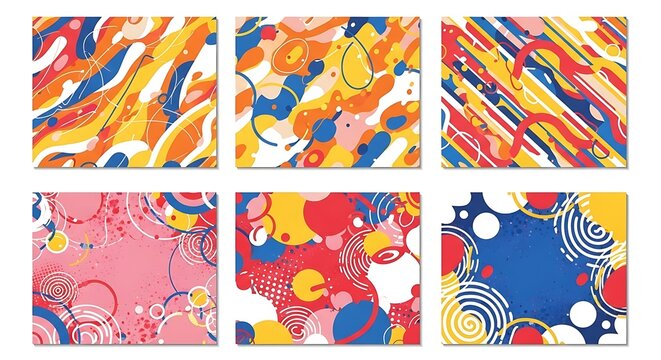 Collection of six abstract artistic background designs with vibrant colors