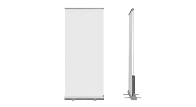 Blank roll up banner stand isolated on transparent background for advertising design