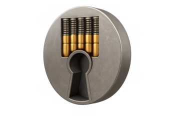 Pin tumbler door lock mechanism cutaway showing internal springs, pins, keyhole, and security for home protection
