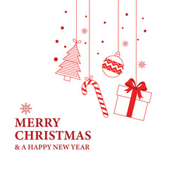 Festive merry christmas and happy new year wishes with hanging ornaments for holiday season