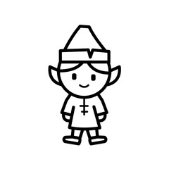 Cute christmas elf cartoon - line  vector icon