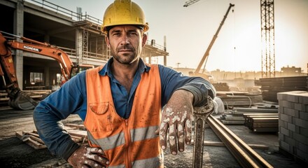 Construction Worker at the Site: A hardworking construction worker poses confidently at a construction site, embodying dedication and the spirit of building.