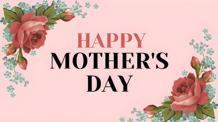 Greeting Card with Vintage Roses and Floral Border on Pink Background