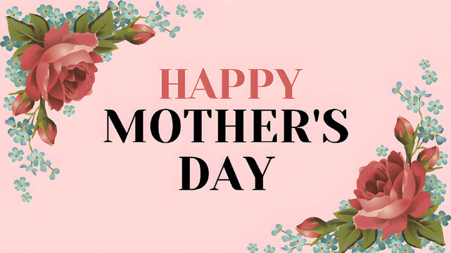 Greeting Card with Vintage Roses and Floral Border on Pink Background