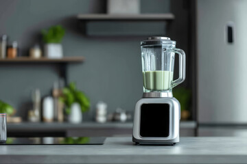 Electric blender with glass container and control panel on kitchen counter