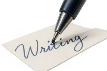 Pen writing writing in cursive on a piece of paper, emphasizing education, communication, and learning, transparent background