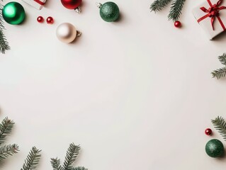 Traditional Red and Green Christmas Background with Pine Branches