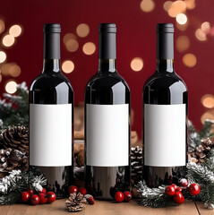 Trio of Red Wine Bottles Mockup for Label Design Presentation