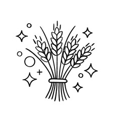 Bundle of wheat stalks in black line art with sparkles and minimal decorative accents