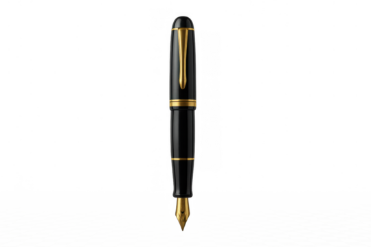 Black and gold luxury fountain pen on transparent background, symbolizing elegance, writing, and business communication