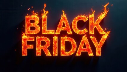 Bold text reading Black Friday is engulfed in flames, creating a striking visual effect. The glowing letters stand out against a dark background, perfect for holiday marketing and promotions