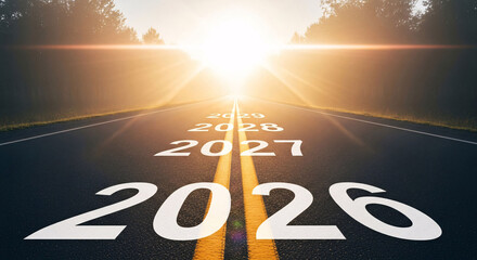 Road to 2026 and upcoming years with sunlight, concept for success in the future
