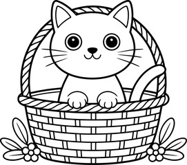 Cute Kitten Basket Coloring Page