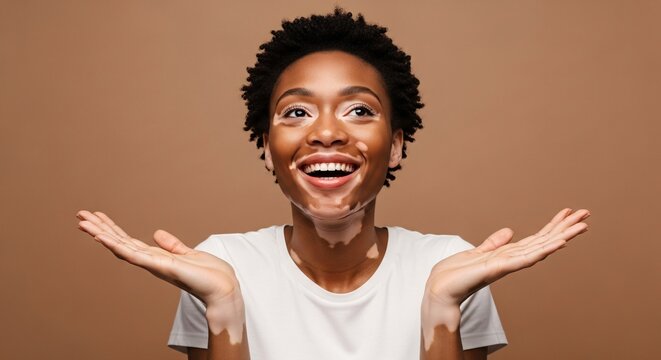 Confident Radiance A Portrait of Beauty and Inclusivity Showcasing Natural Skin Variations and Celebrating Diversity in a Studio Setting Against a Brown Backdrop - Powered by Adobe