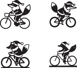 Festive Fox Cyclists A Collection of Christmas Animal on Bicycle Silhouette Illustrations and Vector Graphics