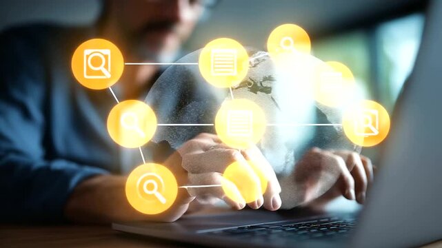 AI artificial intelligence searching concept faces out of frame background intentionally defocused SEO automation search assistance generative AI analyzing text and making sum