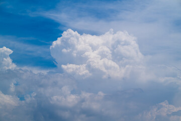 A beautiful video of a large puffy white cloud moving gracefully against a vibrant blue sky filmed in Tamsui New Taipei City Taiwan on a sunny summer day.