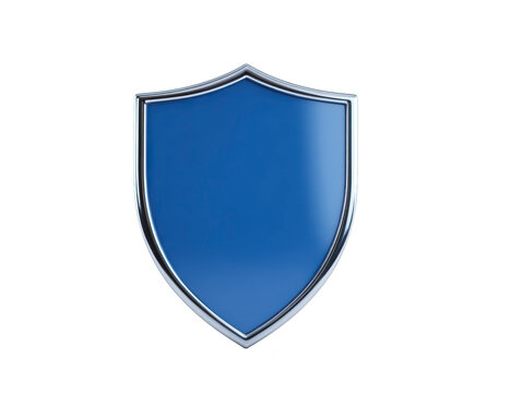 Blue shield emblem with metallic border symbolizing protection security and safety isolated on transparent background ideal for digital design web icon or security concept illustration