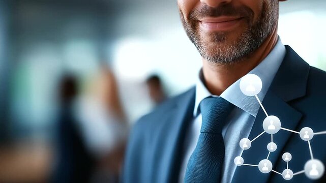 HR management concept crop below eyes background softly defocused recruitment and training conflict resolution internal HR management businessman with HR icons talent manage