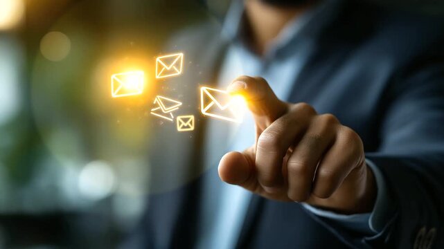 Online marketing strategy crop below eyes background softly defocused reaching target customers email newsletter checking inbox marketing automation and customer database