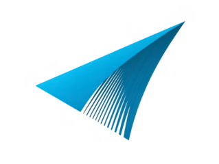 Futuristic blue paper airplane with sleek, modern design and dynamic curves, symbolizing innovation, creativity, and forward movement, isolated on transparency background