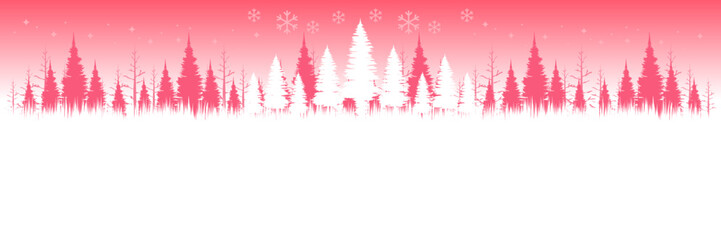 Serene Christmas scene with a white and pink forest and falling snowflakes perfect for a seasonal website header.
