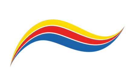 Dynamic, flowing waves of yellow, red, and blue create an abstract energetic composition suitable for design.