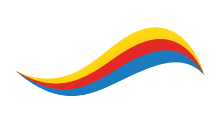 Flowing abstract wave of primary colors yellow red and blue forming a dynamic curve on black