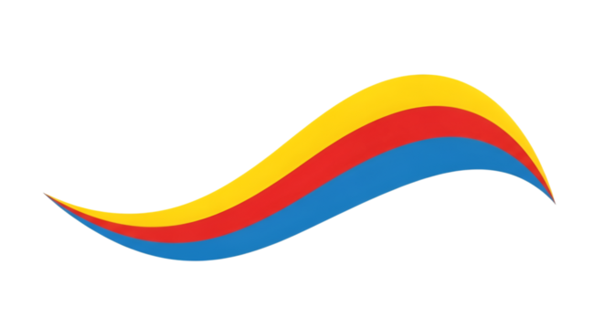Flowing abstract wave of primary colors yellow red and blue forming a dynamic curve on black