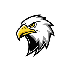 Fierce bald eagle head logo emblem with sharp beak and intense yellow eye