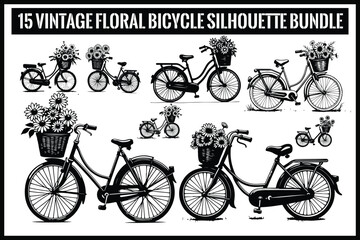 Vintage Floral Bicycle Silhouettes Bundle
