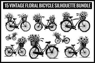 Vintage Floral Bicycle Silhouettes Bundle