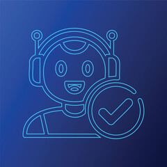 Friendly Chatbot Assistant with Check Mark Icon Vector Illustration- Customer Service Robot- Virtual Assistance AI- Digital Support- Automation Technology