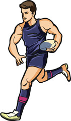 Cartoon Rugby Player Running with Ball