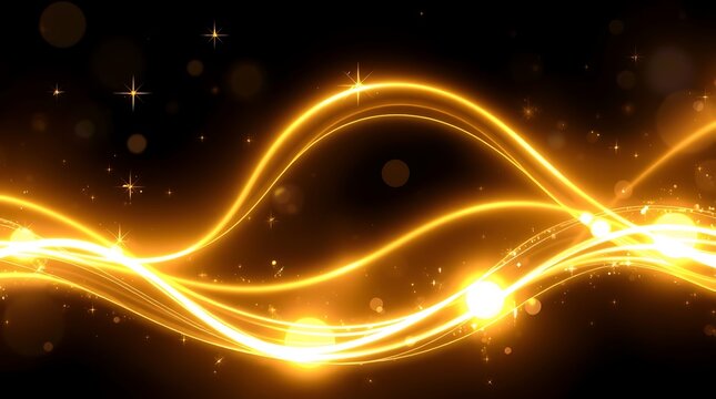 Vibrant golden light trails sparkling with magical bokeh effect