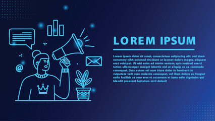 Modern Business Communication Vector Illustration Person with Megaphone Chart Speech Bubble Email Plant - Marketing Promotion and Corporate Design Professional High Quality Stock Content for