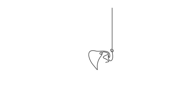 Animated self drawing of continuous line draw of Fishing. Full length one line animation. 4K