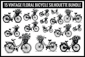 Vintage Floral Bicycle Silhouettes Bundle