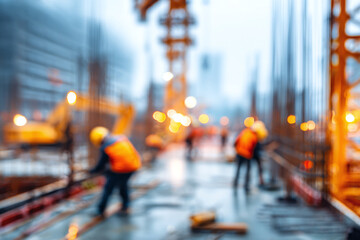 Image blur of the movement of engineers and construction workers in the construction zone. Ai generate.