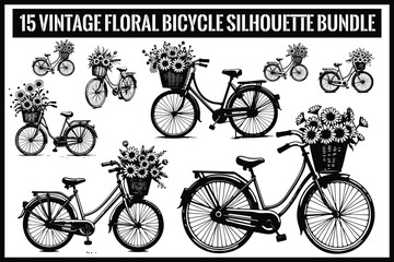 Vintage Floral Bicycle Silhouettes Bundle